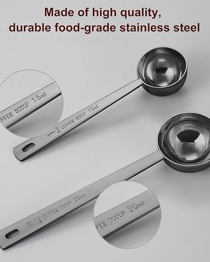 Premium Coffee Scoop Set, Set of 2, Metal Stainless Steel Long Handle Coffee Scoop, Measuring Coffee Spoons Contains 1 Tablespoon (15 ml) and 2 Tablespoons (30 ml) Spoon-Black