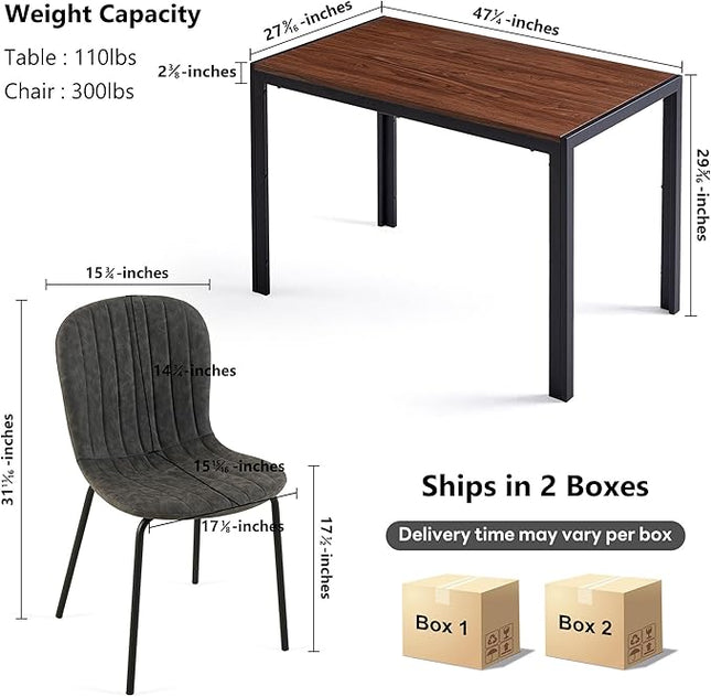 NORDICANA 5 - Piece Dining Set, Industrial Style 47 in Kitchen Table with Dark Grey Faux Leather Dining Chairs for 4 Person, Dining Room Table Set for Dinette, Breakfast Nook Breakfast Nook
