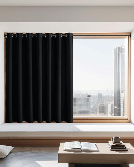 NICETOWN Extra Wide Black Out Curtain 72 inches Long, Grommet Thermal Insulated Window Treatment Room Divider Light & Sound Blocking Drape for Bedroom, Black, W100 x L72, 1 Panel