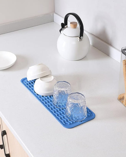 Silicone Dish Drying Mat for Multiple Usage,Easy clean,Eco-friendly,Heat-resistant Silicone Mat for Kitchen Counter,Sink,Bar,Bottle,or Cup Lichen Blue M 17 inches x 6 inches