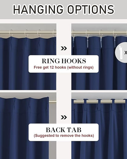 DONREN Navy Pinch Pleated Blackout Curtains with Hooks - 78 inch Length Room Darkening Thermal Insulated Window Curtain Drapes for Living Room Bedroom Set of 2 Panels 40" Wx78 L