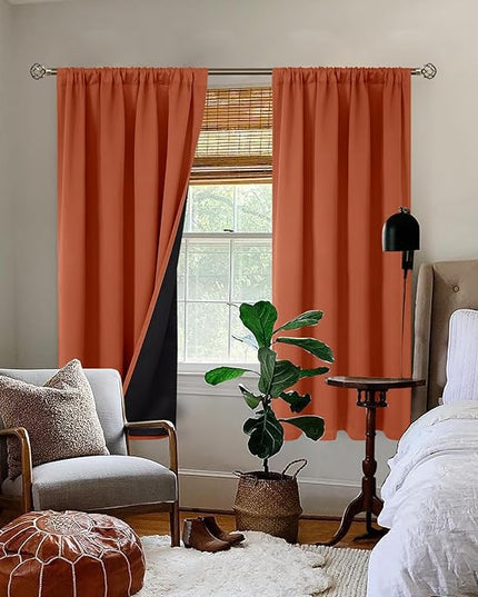 BGment Terracotta 100% Blackout Curtains for Bedroom, Fall Full Room Darkening Noise Reducing Living Room Curtains 63 Inch Length, Thermal Insulated Rod Pocket Window Drapes 2 Panels, 42 Inch Wide
