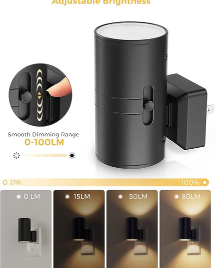L LOHAS LED Night Light Plug in, 4 Pack, Dimmable Night Lights Plug into Wall, Light Sensor Nightlight, Soft White 3000K with Black Shade, Plug in Nightlights for Hallway Bathroom Kitchen Bedroom