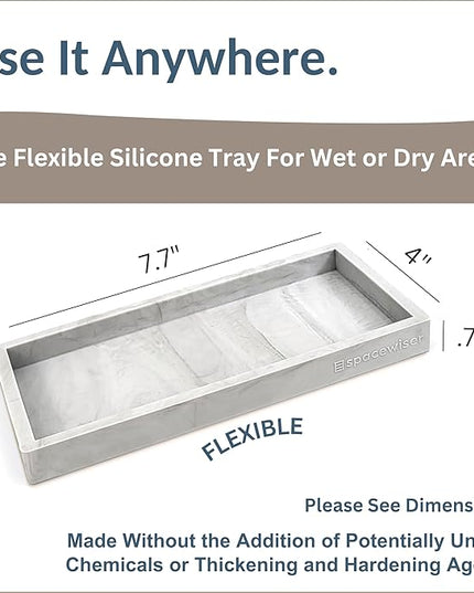 Countertop and Vanity Tray - Small 7.7” Silicone Tray for Soap Dispenser Bottles, Sponge Holder for Kitchen Sink Caddy Organizer, Bathroom Trays, Dish Soap Holder for Kitchen Counter, Keys