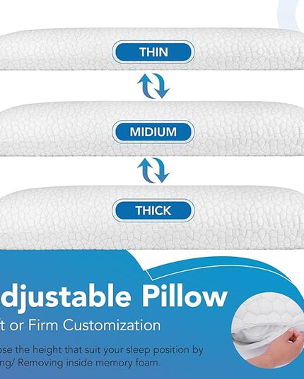 SUPA MODERN Cooling Bed Pillows for Sleeping 1 Pack Shredded Memory Foam Pillows Adjustable Cool Pillow for Side Back Stomach Sleepers Luxury Gel Pillows Body Pillow with Washable Removable Cover