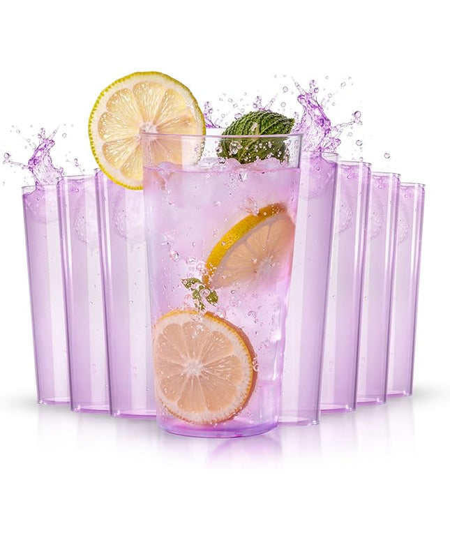 Liacere Plastic Drinking Glasses (Set of 12) 18 oz Highball Purple Reusable Plastic Glasses Colors，Kitchen Water Glasses Cup, Bar Tumbler Glassware Set for Juice, Cocktail, Whiskey, Valentine’s Day