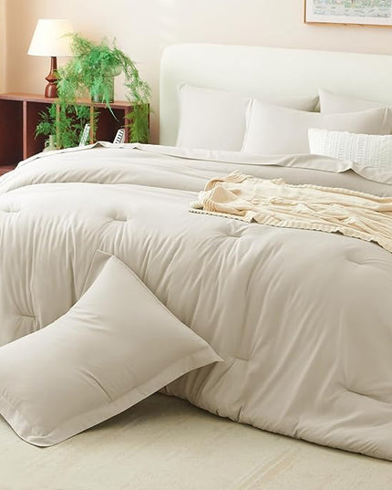 CozyLux Full Comforter Set Oatmeal, 7 Pieces Bed in a Bag Soft Bedding Comforter Set with Sheets, All Season Boho 7PC Bed Sets with Comforter, Fitted Sheets, Flat Sheets, Pillow Shams and Pillowcases