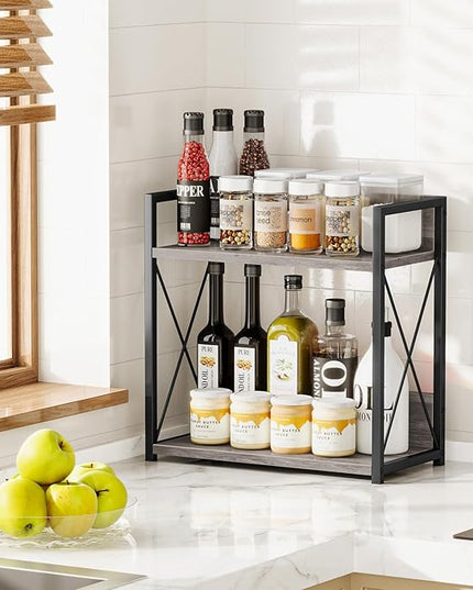 Giikin Coffee Bar Accessories, 2 Tier Spice Rack for Counter, Gray Kitchen Countertop Organizer (Grey, L)
