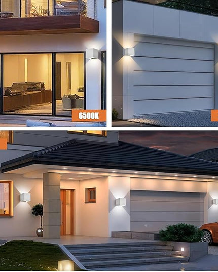 2 Pack LED Outdoor Wall Sconces Exterior/Interior,Modern Square Aluminum Wall Light Fixture ,Variable Beam IP65 Waterproof Lights.15W 3-Color-Changeable Up and Down Outdoor Lighting Fixtures（White）