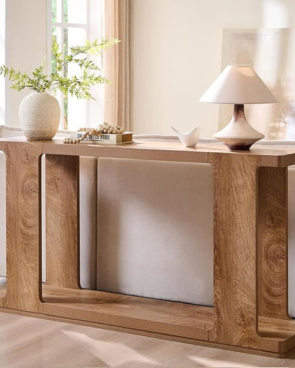 OKD 63 Inch Modern Entryway Console Table, 2-Tier Long Sofa Table Behind Couch with Curved Edge, Wood Farmhouse Narrow Entry Table for Hallway, Living Room, Foyer, Entrance, Light Tree Knot