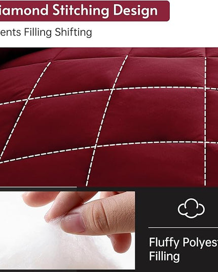 MUXHOMO 7 Pieces California King Comforter Set, Reversible Bed in a Bag Cal King Size, All Season Bedding Set with Comforter, Flat Sheet, Fitted Sheet, Pillowcases & Shams, Burgundy & Grey