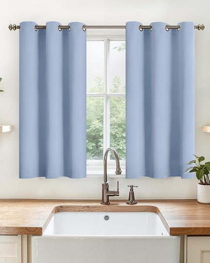 YoungsTex Light Blue Blackout Kitchen Curtains 40 Inches Long - Short Length Thermal Insulated Drapes with Grommet Room Darkening Privacy for Bathroom Bedroom Windows, 2 Panels, 42 x 40 Inch