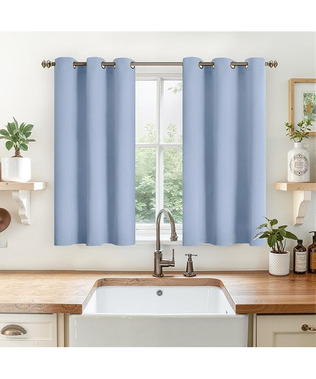 YoungsTex Baby Blue Darkening Curtains 45 Inch Long for Kids Kitchen Window - Short Length Thermal Insulated Drapes with Grommet Blackout Privacy for Bathroom Boy Bedroom, 2 Panels, 42 x 45 Inch