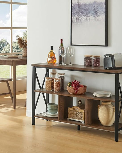 HOMBAZAAR Console Table,Industrial Sofa Table with 3 Cubes,Entryway Table with Engineered Wood and Metal, Rustic 3 Tier Shelf for Hallway,Living Room,Brown,47 Inch