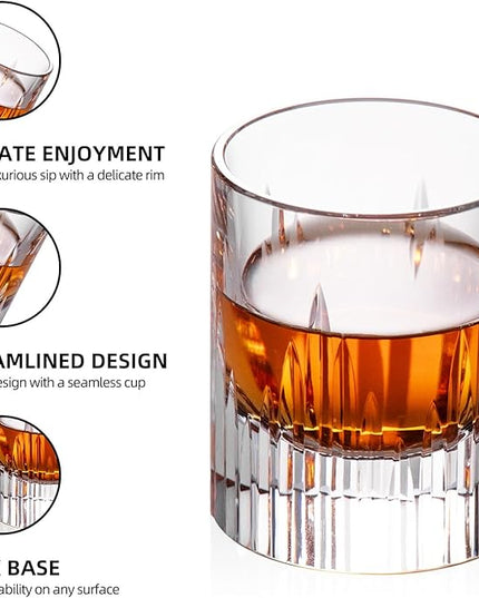 KAMMAK Crystal Whiskey Glasses Set of 2, Luxury 2.03oz Old Fashioned Glasses Stemless, Handcrafted Liquor Glasses, Hand Blown Scotch Cup for Women, Men Barware Gift for Cocktail, Bourbon