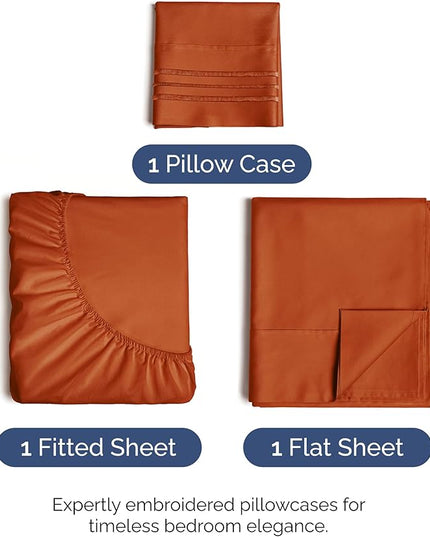 Twin XL Size 3 Piece Sheet Set - Comfy Breathable & Cooling Bed Sheets Set - Hotel Luxury Bedding for Women, Men, Kids, Teens, Boys & Girls - Deep Pockets, Soft, Wrinkle Free - Oeko-Tex - Terracotta