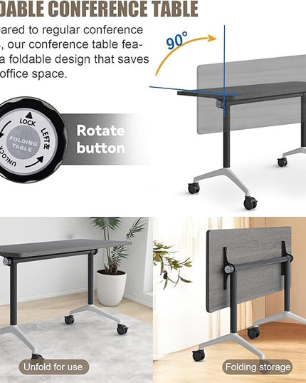 Folding Conference Room Tables, Seminar Conference Table Modern Flip Top Training Meeting Tables, Conference Room Table with Wheels for Home Office Classr,10 Pack 63inch