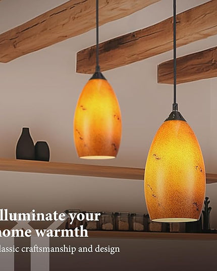 Pendant Lighting, Modern Handblown Amber Color Glass, Oval Art Shade Hanging Light, Oil Rubbed Bronze Finish for Kitchen, Dining Room, Foyer Decor 4.7" Shade (1 Pack)