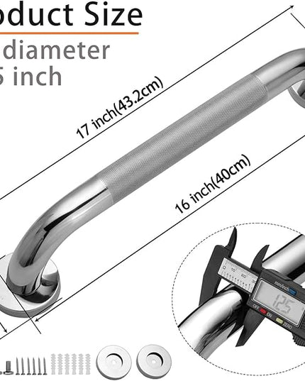 Shower Grab Bar, 2 Pack 16 Inch Bathroom Grab Bar, 1.25" Diameter 304 Stainless Steel Anti-Slip Grab Bars for Bathtubs and Showers, Handicap Shower Grab Bar for Seniors Elderly