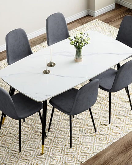 Modern Dining Table Set for 6, Dining Table Chairs Set of 6, Sintered Stone Kitchen Table Top and Modern Chairs Set of 6 for Kitchen Dining Room