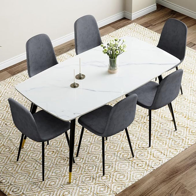 Modern Dining Table Set for 6, Dining Table Chairs Set of 6, Sintered Stone Kitchen Table Top and Modern Chairs Set of 6 for Kitchen Dining Room