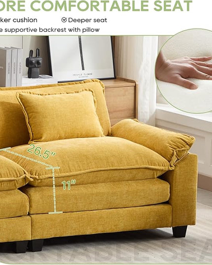 120" Modular Sectional Sofa, Comfy Cloud Couch Sectional Sofa, Chenille Sofa Sleeper Deep Seat Sofa with Throw Pillows for Living Room (Yellow, 120"- 3 Seater)