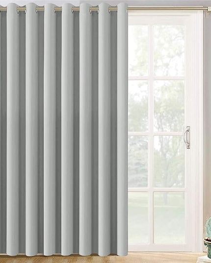 Yakamok Thermal Patio Door Curtains - Grey Blackout Room Darkening Door Blinds for Sliding Glass with Grommet Top, Split Room Divider Curtains (Light Grey, 100 inches W x 96 inches L)