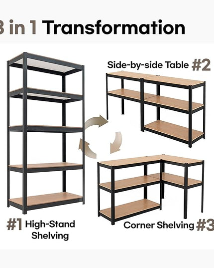 HOMEDANT House 5 Tier Laminated Metal Shelving Unit Adjustable Storage Utility Rack Heavy Duty Shelves Organization Multipurpose Shelf Kitchen Garage Pantry Closet (2, (M) 36.2" W, Black)