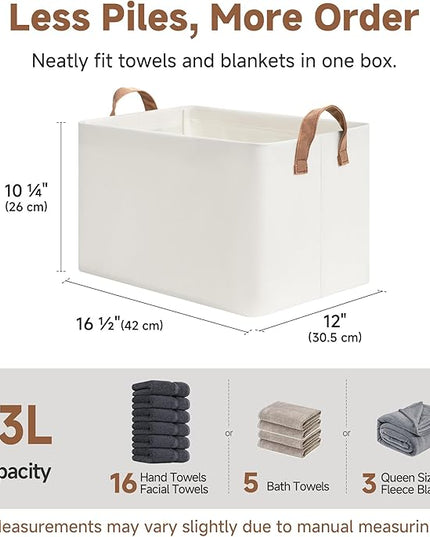 StorageWorks Storage Bins, Fabric Storage Bins for Shelves, Large Storage Baskets with Metal Frame, Closet Baskets and Bins with Handles, Beige, 2-Pack