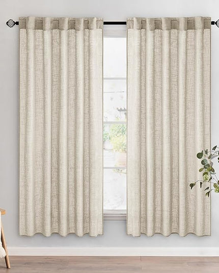 MIULEE Cream Linen Curtains 72 Inch Length 2 Panels for Bedroom Living Room, Soft Linen Textured Window Drapes Semi Sheer Light Filtering Back Tab Rod Pocket Farmhouse Modern Burlap Look Decor