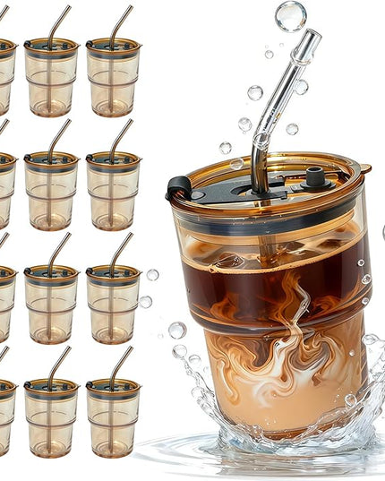 12 Packs Glass Tumbler with Lid and Straw Ice Coffee Cup Graduation Teacher Appreciation Gifts in Bulk Ideas End Year Christmas Back School Teacher Day Thank you Small Regalos Maestras Navidad