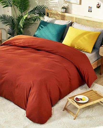 CLOTHKNOW Terracotta Queen Comforter Set 3Pcs Burnt Orange Bedding Comforter Sets Caramel Queen Comforter Soft Rust Comforter with 2 x Pillow Cases