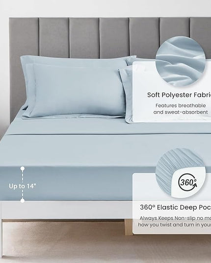Love's cabin Twin Comforter Set Light Blue, 5 Pieces Twin Bed in a Bag, All Season Bedding Sets with 1 Comforter, 1 Flat Sheet, 1 Fitted Sheet, 1 Pillowcase and 1 Pillow Sham