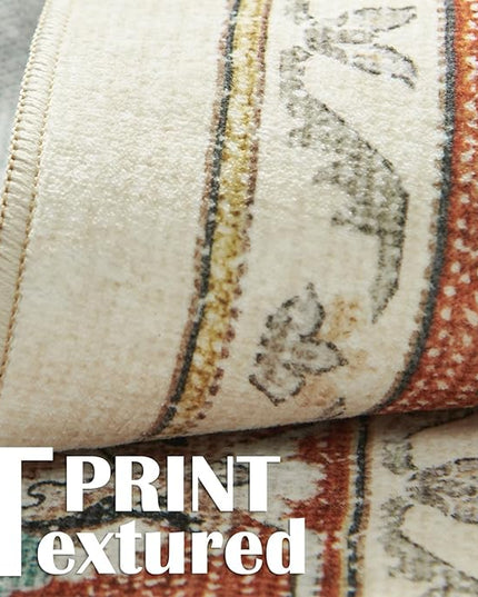 jinchan Area Rug 8x10 Living Room Rug - Washable Boho Vintage Floral Low Pile Thin Throw Non-Slip Non-Shedding Carpet for Bedroom, Dining Room, Office, Kitchen, Cream Orange Multi