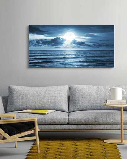 hyidecorart Beach Wall Art Canvas Print, Blue Ocean Waves Seascape Painting for Living Room, Bedroom, Office & Bathroom Coastal Home Decor Natural Sea Landscape Print Artwork 20x40inch