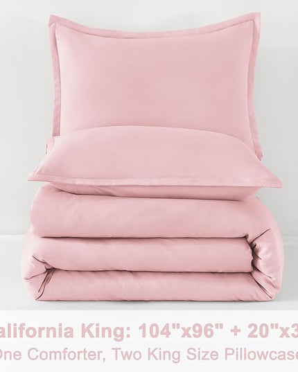 Litanika California King Size Pink Comforter Set, 3 Pieces Cal King Aesthetic Soft Solid Bedding Comforter Set, All Season Fluffy Bed Set (104x96In Comforter & 2 Pillowcases)