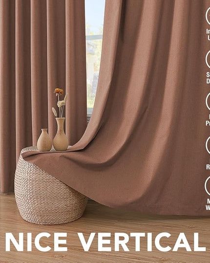 H.VERSAILTEX Linen Blackout Curtains 63 Inches Long 100% Blackout Thermal Insulated Textured Linen Look Curtain Draperies Anti-Rust Grommet, Energy Saving with White Liner, 2 Panels, Washed Spice