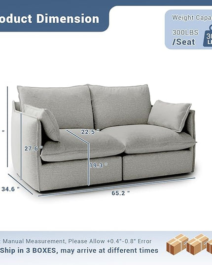 Cloud Modular Sectional Sofa, Waterproof Down Filled Sectional Sofa, High Backrest Loveseat Sectional Couches for Living Room, Modern Modular Couch with Removable Cover, Light Gray
