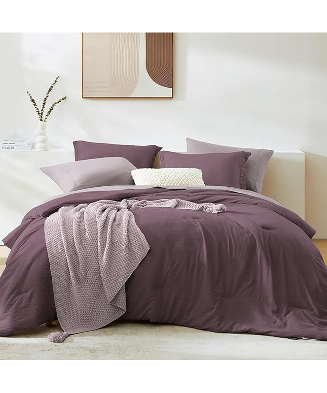 WRENSONGE Queen Comforter Set - 7 Pieces Artic Plum Soft Bed in a Bag Queen with Fitted Sheet, Flat Sheet, 2 Pillow Shams, and 2 Pillowcases- Warm Bedding Sets for All Season