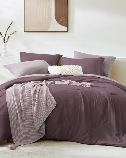WRENSONGE King Comforter Set, 7 Pieces Artic Plum Soft Bed in a Bag King with Fitted Sheet, Flat Sheet, 2 Pillow Shams, and 2 Pillowcases- Warm Bedding Set for All Season