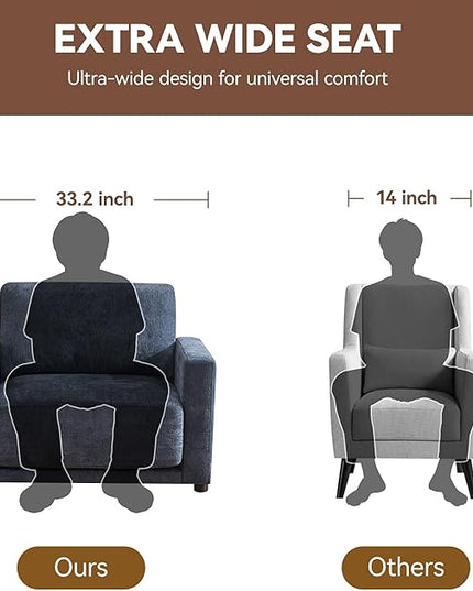 44.2" Chenille Oversized Chair with Movable Ottoman, Modular 1 Seat Couch with Thickened Cushions, Modern Single Sofa Chaise Lounge Reading Chair for Living Room, Small Apartment, Blue