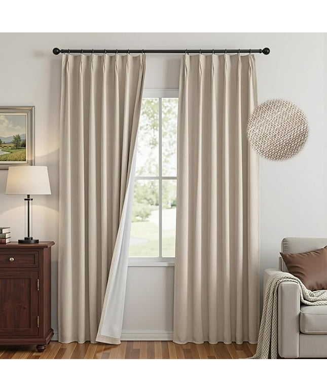MYSKY HOME Taupe Blackout Curtains 96 inches Long Pinch Pleated Curtains for Living Room Bedroom 100% Room Darkening Black Out Window Drapes with Hooks Back Tab, 40" Wide per Panel, 2 Pieces