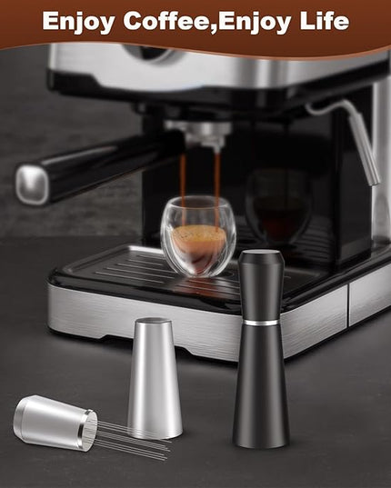 WDT Espresso Distribution Tool, 0.35mm 8 Needle Coffee Stirrer with 8 Extra Needles, 304 Stainless Steel, Aluminum Alloy Handle with Stand, Barista Espresso Whisk Tool (Metal Silver)