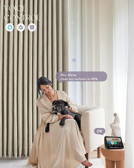 Graywind Rechargeable Smart Curtains Compatible with Alexa App Remote Control Motorized Drape for Sliding Door One-Way or Split Draw, Custom Width Up to 220" (Cloud Series)