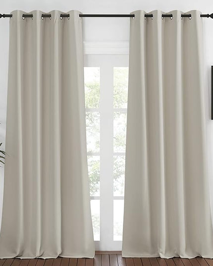 NICETOWN Blackout Natural Window Treatment for Living Room - Energy Saving Thermal Insulated Solid Grommet Sound Reducing Room Darkening Curtain for Bedroom (1 Panel, W52 x L108)