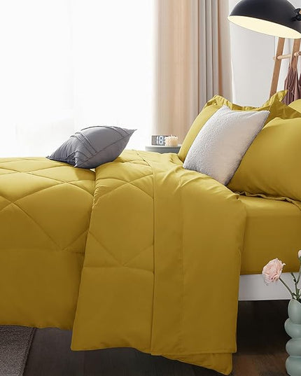 CozyLux King Size Comforter Set Mustard Yellow - 7 Pieces Bed in a Bag King, Luxury Soft Bed Set for All Seasons, Bedding Set with Down Alternative Comforter, Sheets, Pillowcases & Shams