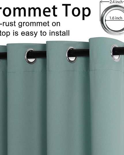 JIUZHEN Stone Blue Blackout Curtains with Tiebacks Thermal Insulated, Light Blocking and Noise Reducing Grommet Curtains for and Living Room, Set of 2 Window Curtain Panels, 52 x 90 Inch Length