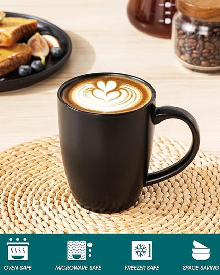 vancasso PLAYA Ceramic Coffee Mug Set of 6, 16 Oz Tea Cups with Handle for Latte, Tea, Cappuccino, Milk, Cocoa, Microwave&Dishwasher Safe, Black