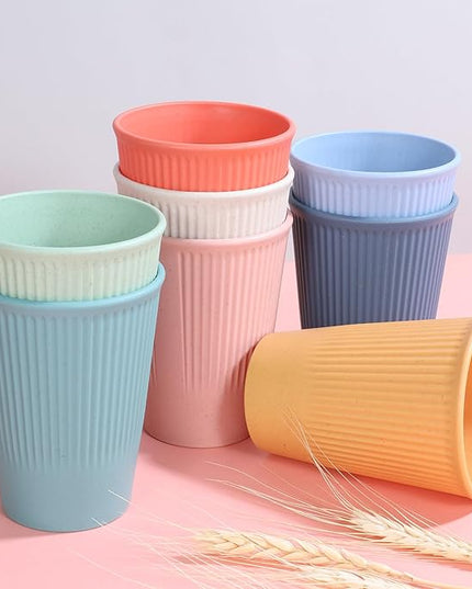 Wheat Straw Cups, Unbreakable Drinking Cup Dishwasher Safe Water Glasses with 8 Colors for Drinking Water, Juice,Milk, Soda, Coffee,Easy to Clean & Reusable (8 Pcs)