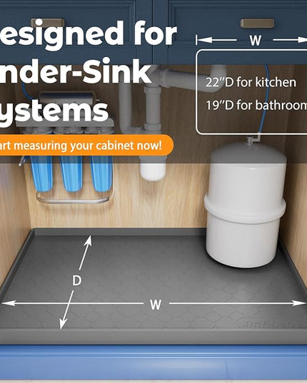 Jin&Bao Waterproof Under Sink Mat 25" x 22", Thick Silicone Mat Cabinet Protector for Kitchen and Bathroom, Shelf Liner, Home Organizer and Storage, Multipurpose Tray for Gadgets and Essentials